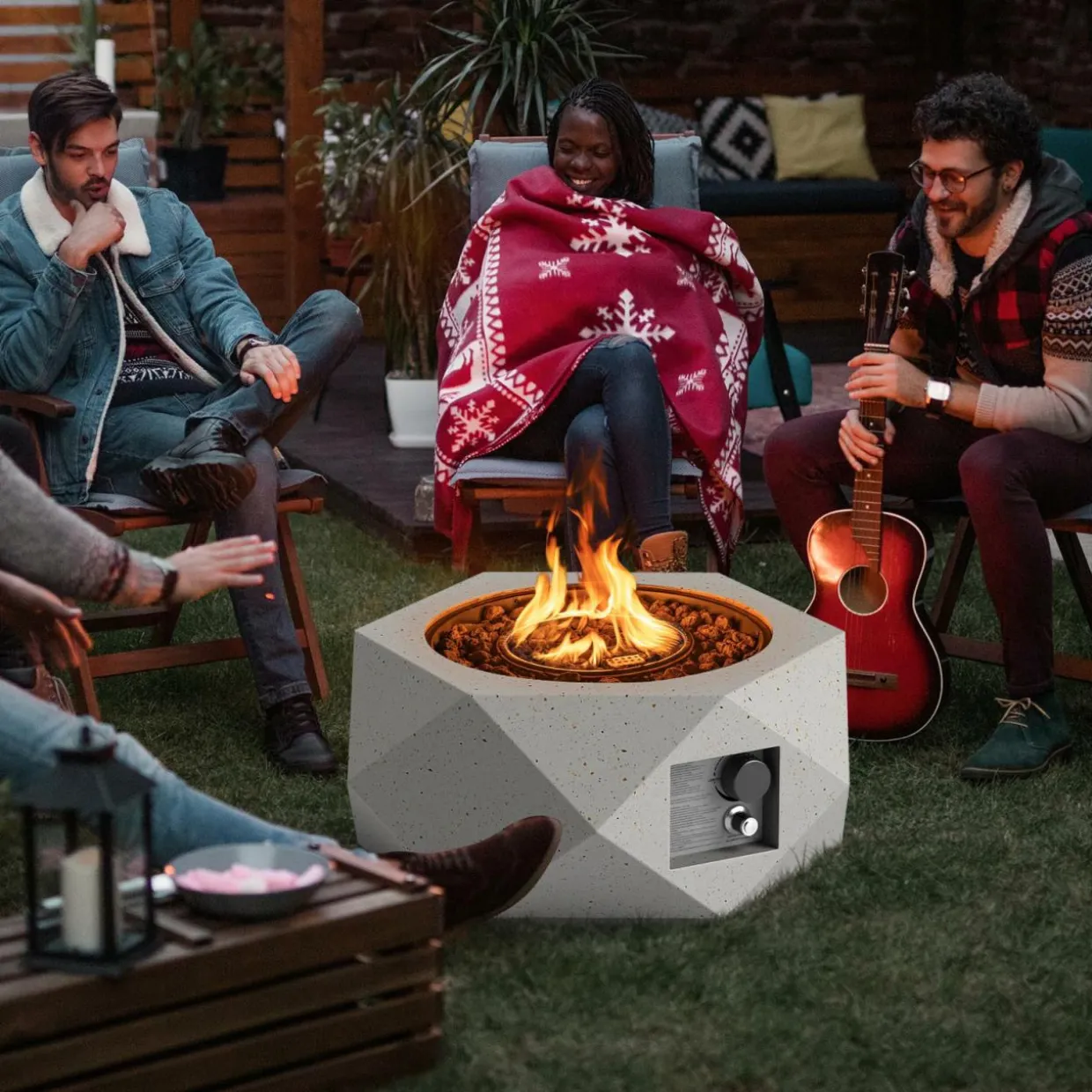 Tangkula Propane Fire Pit Table, 28& Tank Seat Included, 40,000 BTU Smokeless Fire Pit