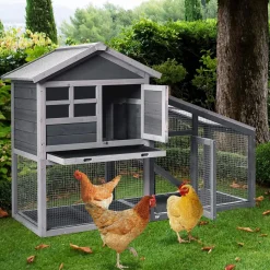 Tangkula Rabbit Hutch Indoor Outdoor, Wooden Chicken Coop, Bunny Hutch with Run