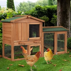 Tangkula Rabbit Hutch Indoor and Outdoor, 58-Inch Bunny Cage with Removable Tray & Ramp