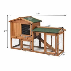 Tangkula Rabbit Hutch Indoor and Outdoor, 58-Inch Bunny Cage with Removable Tray & Ramp