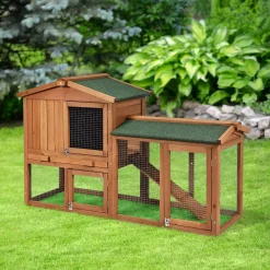Tangkula Rabbit Hutch Indoor and Outdoor, 58-Inch Bunny Cage with Removable Tray & Ramp