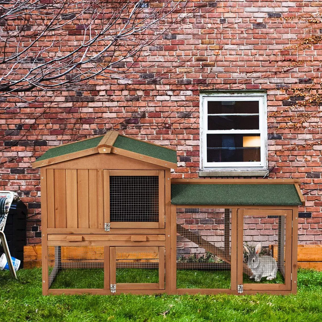 Tangkula Rabbit Hutch Indoor and Outdoor, 58-Inch Bunny Cage with Removable Tray & Ramp