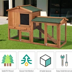 Tangkula Rabbit Hutch Indoor and Outdoor, 58-Inch Bunny Cage with Removable Tray & Ramp