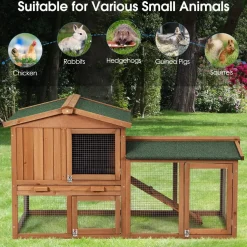 Tangkula Rabbit Hutch Indoor and Outdoor, 58-Inch Bunny Cage with Removable Tray & Ramp