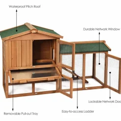 Tangkula Rabbit Hutch Indoor and Outdoor, 58-Inch Bunny Cage with Removable Tray & Ramp