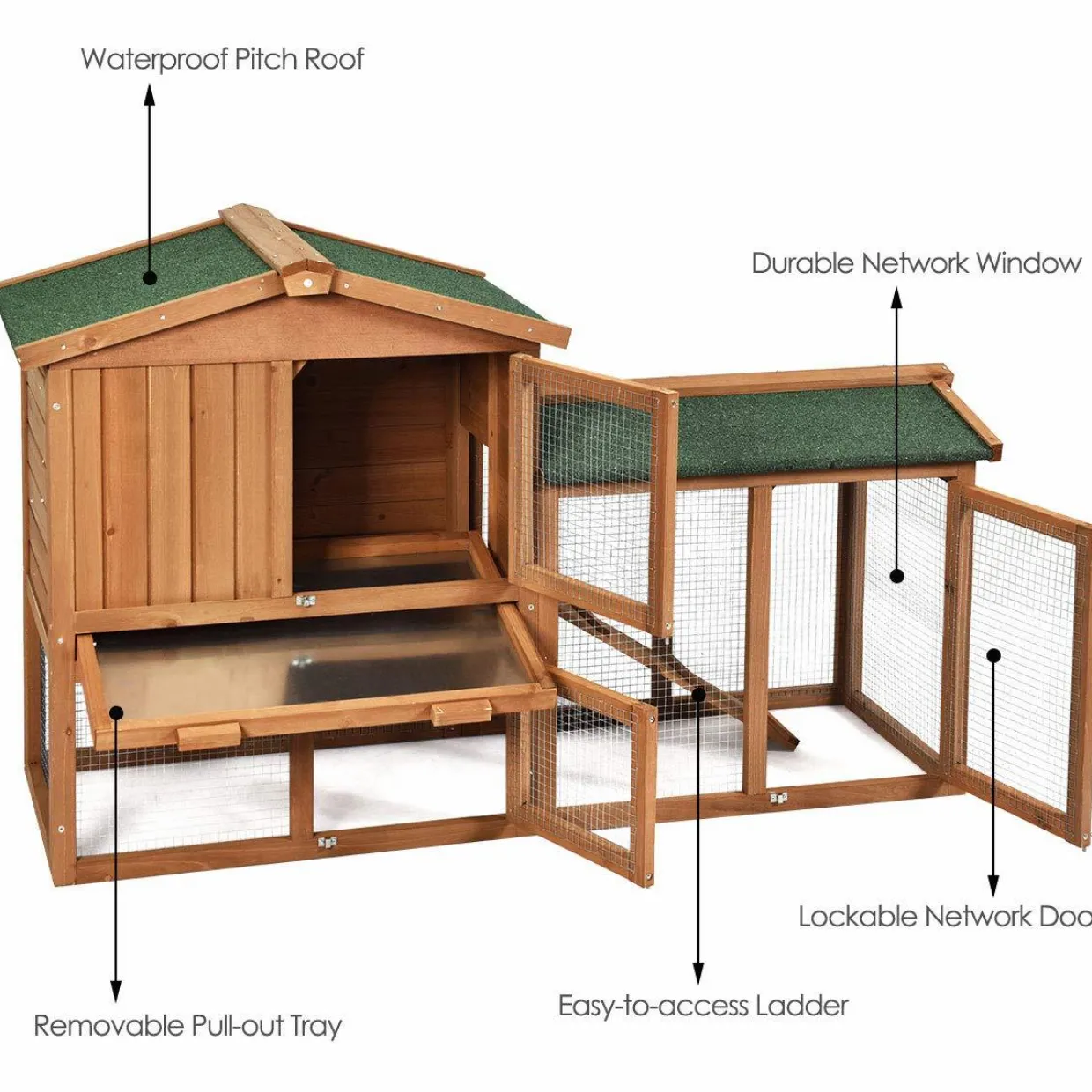 Tangkula Rabbit Hutch Indoor and Outdoor, 58-Inch Bunny Cage with Removable Tray & Ramp