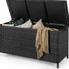 Tangkula Rattan Deck Box, 85 Gallon Storage Container with Waterproof Liner, Wheels & Gas Strut