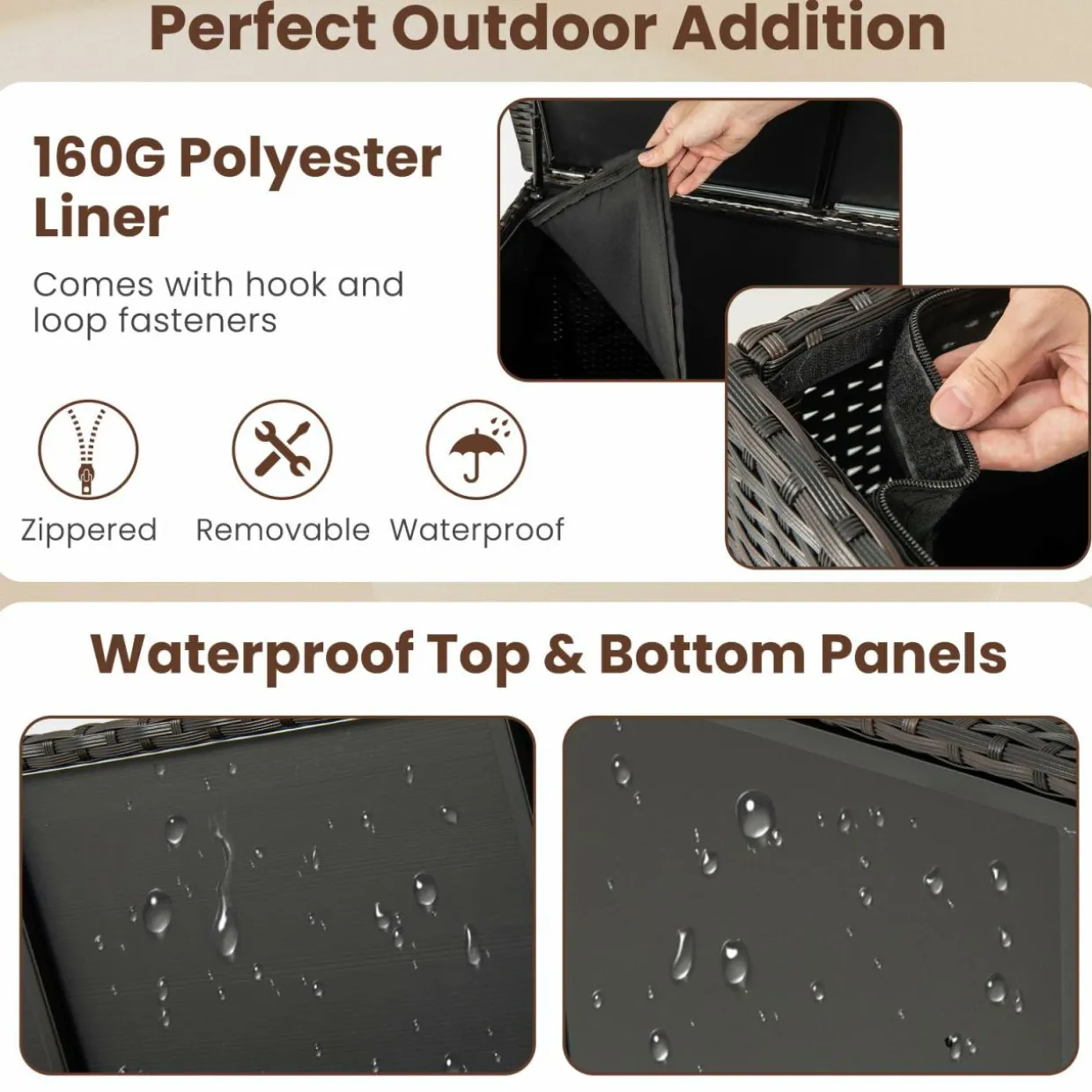 Tangkula Rattan Deck Box, 85 Gallon Storage Container with Waterproof Liner, Wheels & Gas Strut