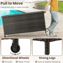 Tangkula Rattan Deck Box, 85 Gallon Storage Container with Waterproof Liner, Wheels & Gas Strut