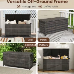 Tangkula Rattan Deck Box, 85 Gallon Storage Container with Waterproof Liner, Wheels & Gas Strut