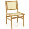 Tangkula Rattan Dining Chair, Farmhouse Kitchen Side Chairs w/Natural Cane Woven Backrest & Seat & Teak Wood Frame