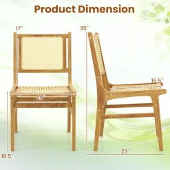 Tangkula Rattan Dining Chair, Farmhouse Kitchen Side Chairs w/Natural Cane Woven Backrest & Seat & Teak Wood Frame