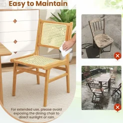 Tangkula Rattan Dining Chair, Farmhouse Kitchen Side Chairs w/Natural Cane Woven Backrest & Seat & Teak Wood Frame