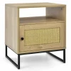Tangkula Rattan End Table, Indoor Sofa Side Table with Shelf & Rattan Door Cabinet