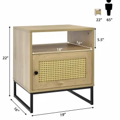 Tangkula Rattan End Table, Indoor Sofa Side Table with Shelf & Rattan Door Cabinet