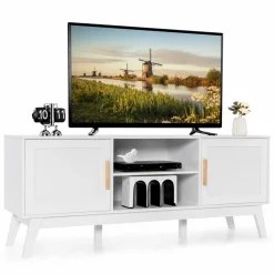Tangkula Rattan TV Stand for TVs up to 65 Inches, Media TV Console Table