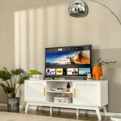 Tangkula Rattan TV Stand for TVs up to 65 Inches, Media TV Console Table