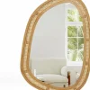 Tangkula Rattan Wall Mirror, Bohemian Irregular Wall Mounted Decorative Mirror w/Wooden Frame
