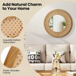 Tangkula Rattan Wall Mirror