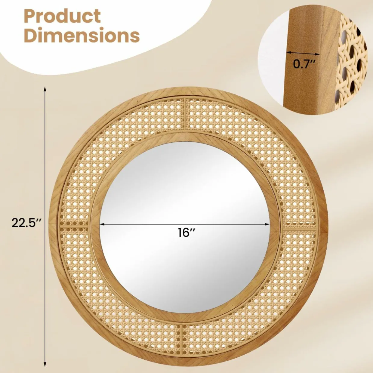 Tangkula Rattan Wall Mirror
