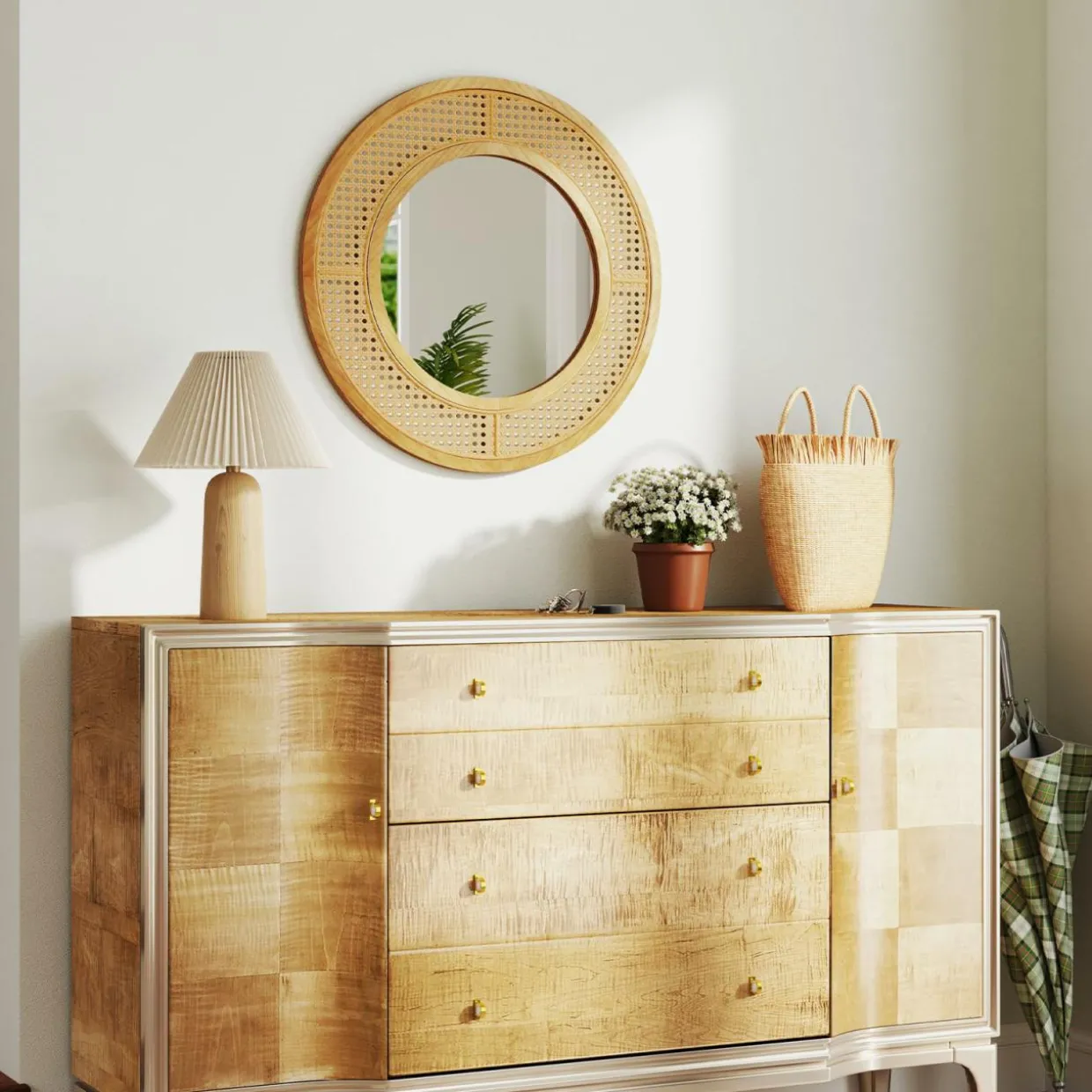 Tangkula Rattan Wall Mirror