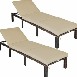 Tangkula Rattan Wicker Chaise Lounge Chair, Outdoor Patio Lounger Recliner Chair w/Adjustable Backrest