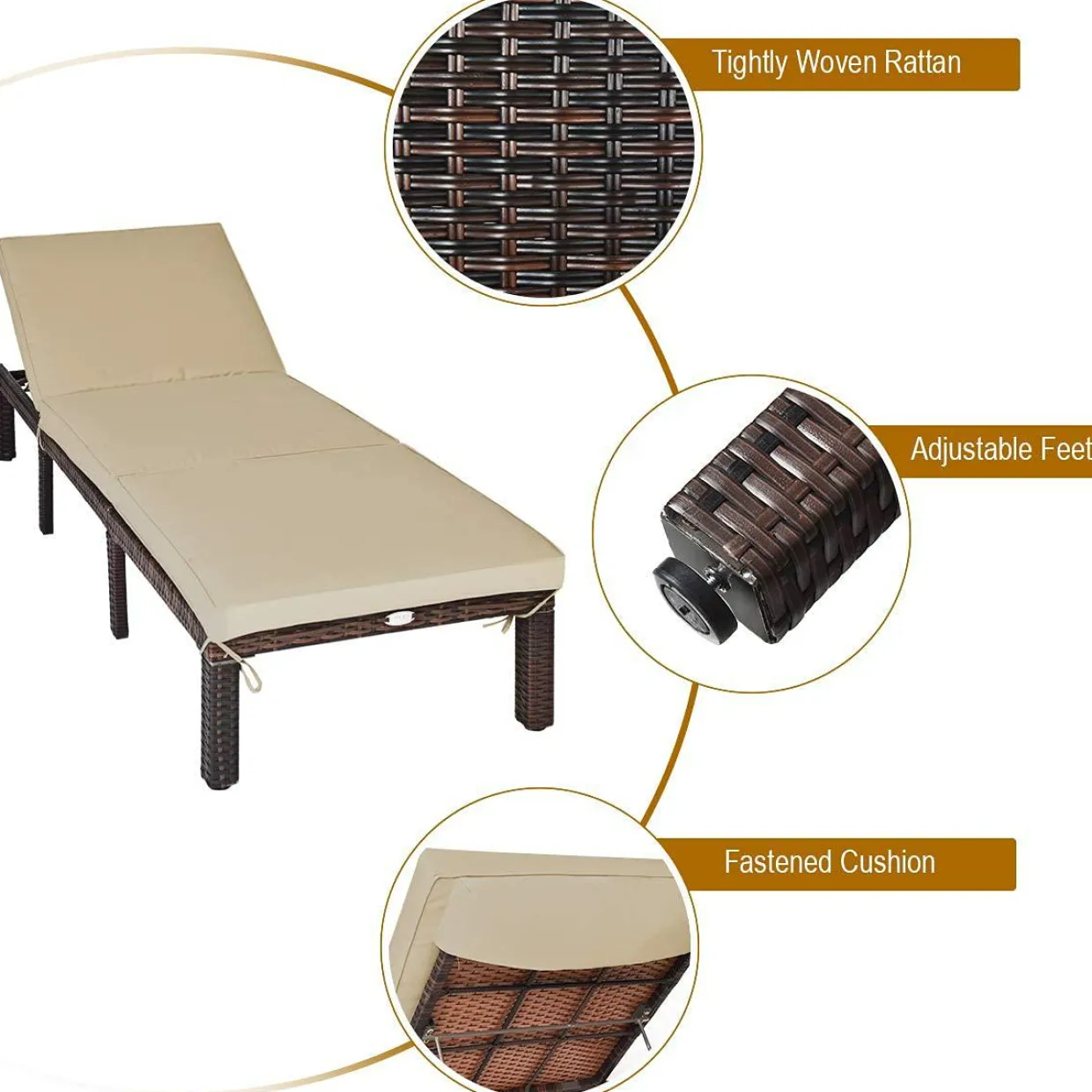 Tangkula Rattan Wicker Chaise Lounge Chair, Outdoor Patio Lounger Recliner Chair w/Adjustable Backrest