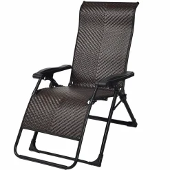 Tangkula Rattan Zero Gravity Chair, Outdoor Adjustable Folding Lounge Chair with Widened Armrest & Locking System