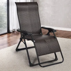 Tangkula Rattan Zero Gravity Chair, Outdoor Adjustable Folding Lounge Chair with Widened Armrest & Locking System