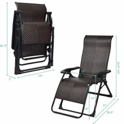 Tangkula Rattan Zero Gravity Chair, Outdoor Adjustable Folding Lounge Chair with Widened Armrest & Locking System