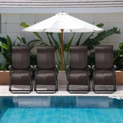 Tangkula Rattan Zero Gravity Chair, Outdoor Adjustable Folding Lounge Chair with Widened Armrest & Locking System