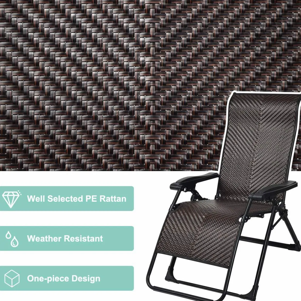 Tangkula Rattan Zero Gravity Chair, Outdoor Adjustable Folding Lounge Chair with Widened Armrest & Locking System