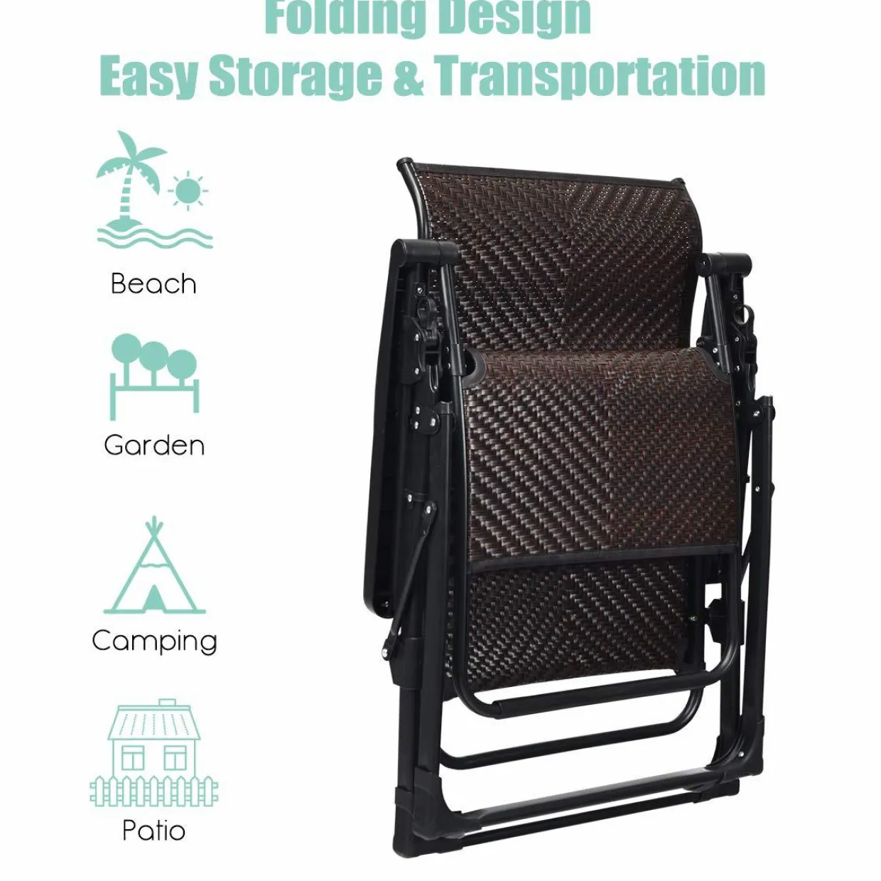 Tangkula Rattan Zero Gravity Chair, Outdoor Adjustable Folding Lounge Chair with Widened Armrest & Locking System
