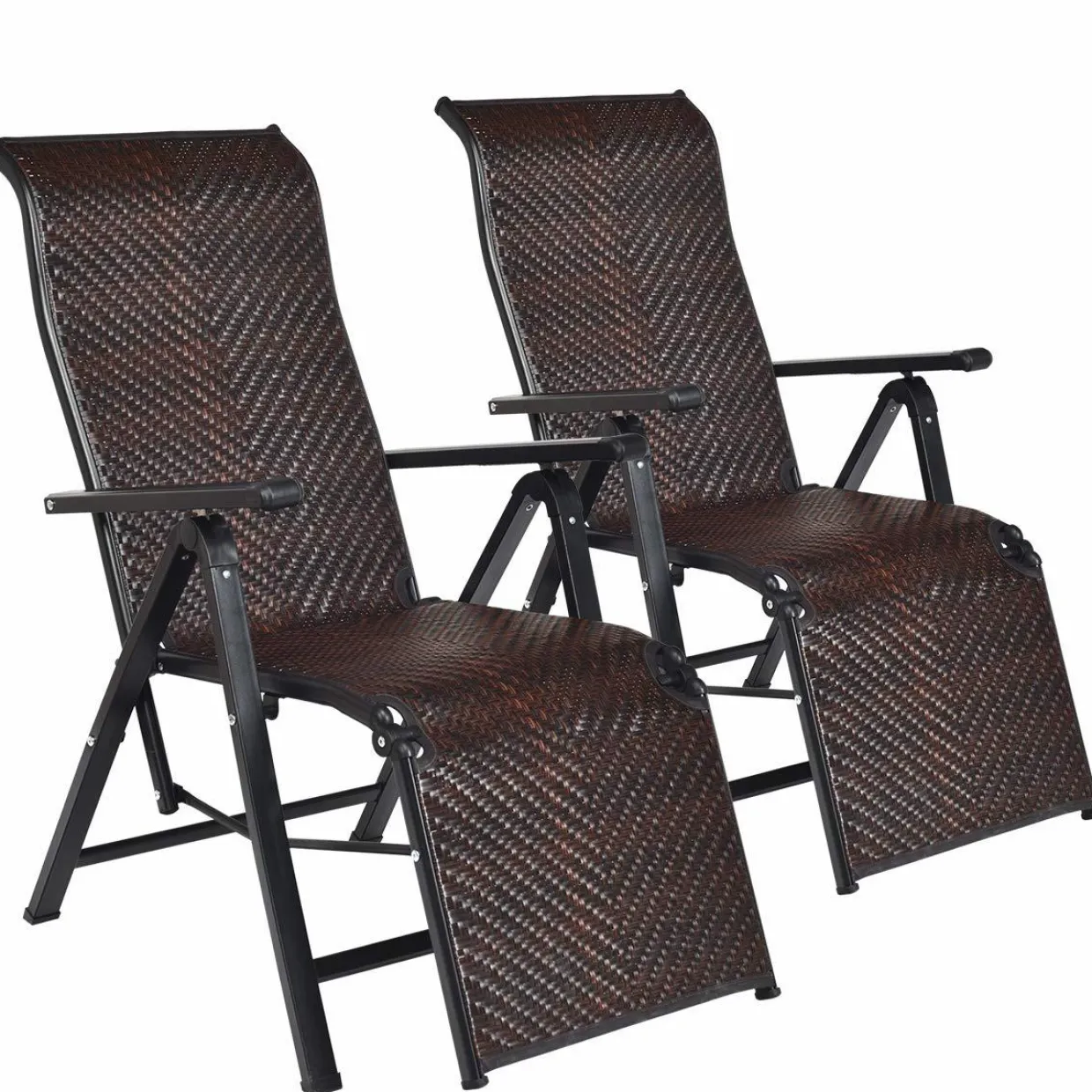 Tangkula Rattan Zero Gravity Chair, Outdoor Adjustable Folding Lounge Chair with Widened Armrest & Locking System