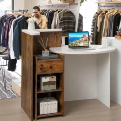 Tangkula Reception Desk, Front Counter Desk with Lockable Drawer & Adjustable Shelf