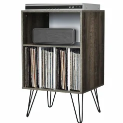 Tangkula Record Player Stand, Turntable Stand with Metal Legs, Vinyl Record Storage Cabinet w/ 5 Open Shelves Holds