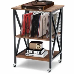TANGKULA Record Player Stand, 3 Tier Rolling Turntable Stand