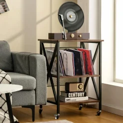TANGKULA Record Player Stand, 3 Tier Rolling Turntable Stand
