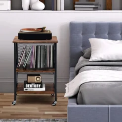 TANGKULA Record Player Stand, 3 Tier Rolling Turntable Stand