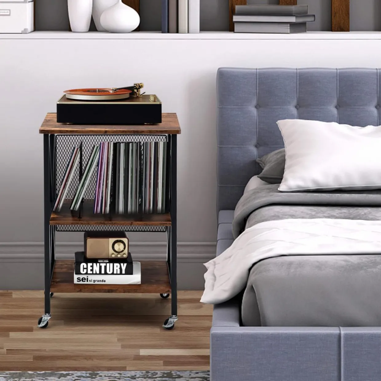 TANGKULA Record Player Stand, 3 Tier Rolling Turntable Stand