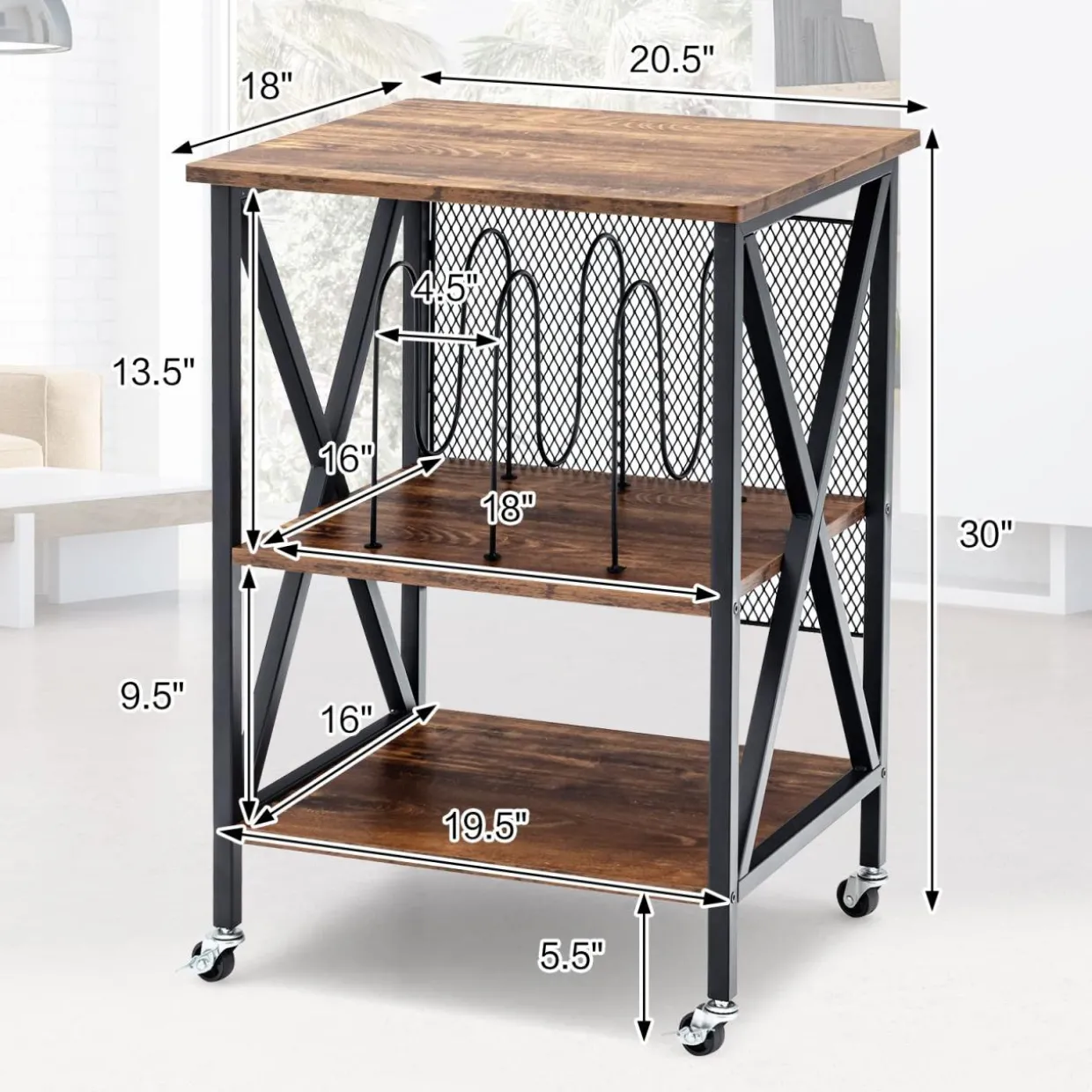 TANGKULA Record Player Stand, 3 Tier Rolling Turntable Stand