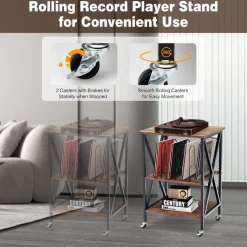 TANGKULA Record Player Stand, 3 Tier Rolling Turntable Stand