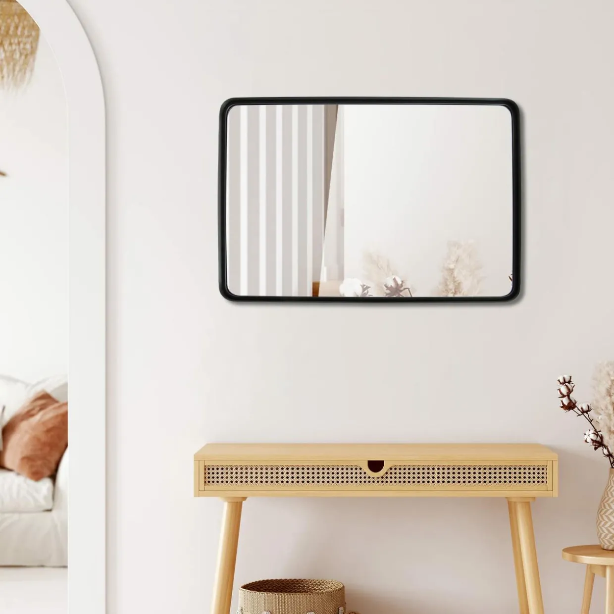 Tangkula Rectangular Wall Mirror, Modern Mirror with Solid Steel Frame & Rounded Corners