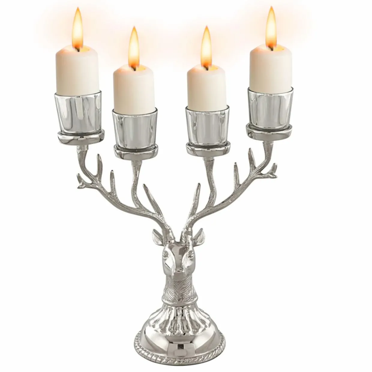 Tangkula Reindeer Candle Holder, Deer Christmas Ornament for 4 Candles, Aluminum Table Christmas Decoration for Tealight