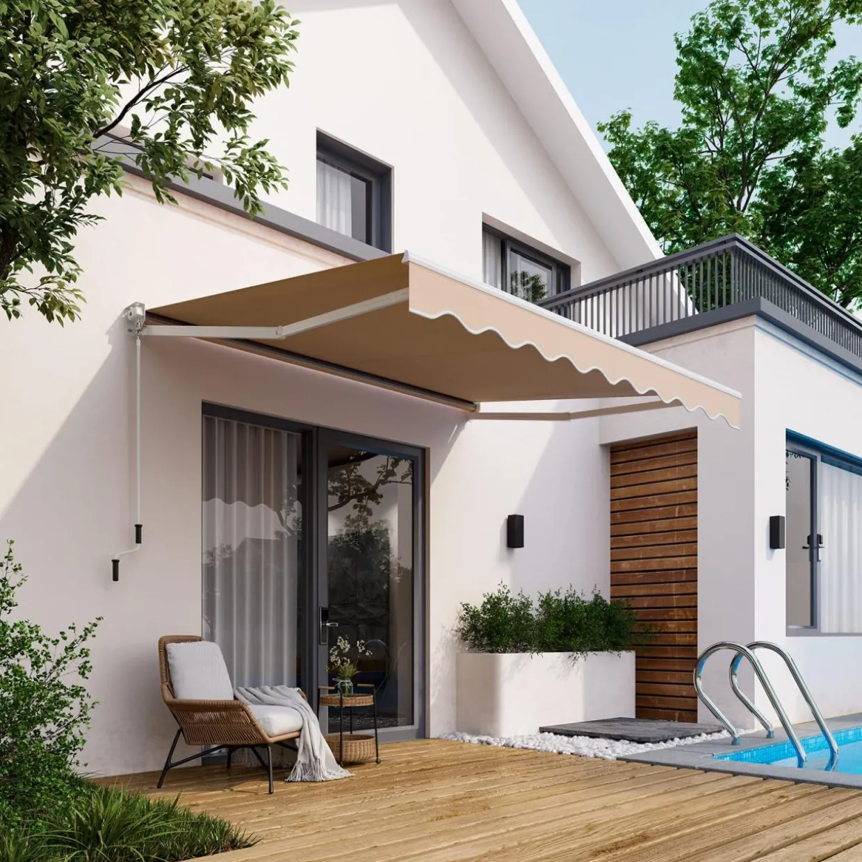 Tangkula Retractable Awning, Aluminum Patio Sun Shade