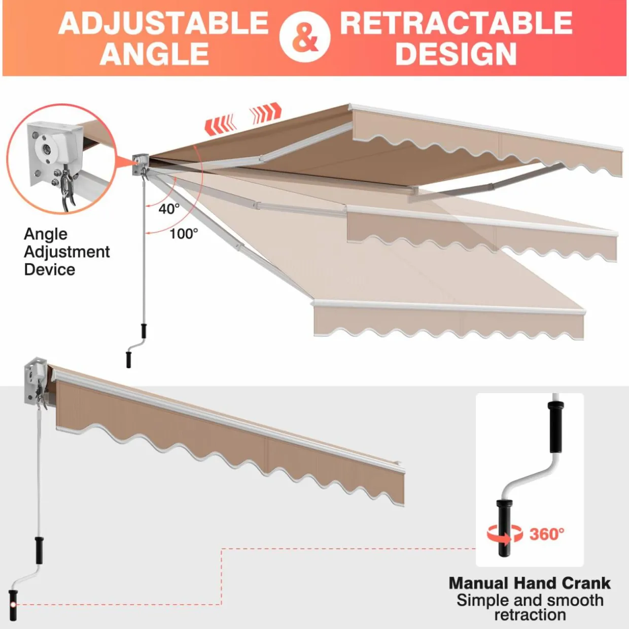 Tangkula Retractable Awning, Aluminum Patio Sun Shade