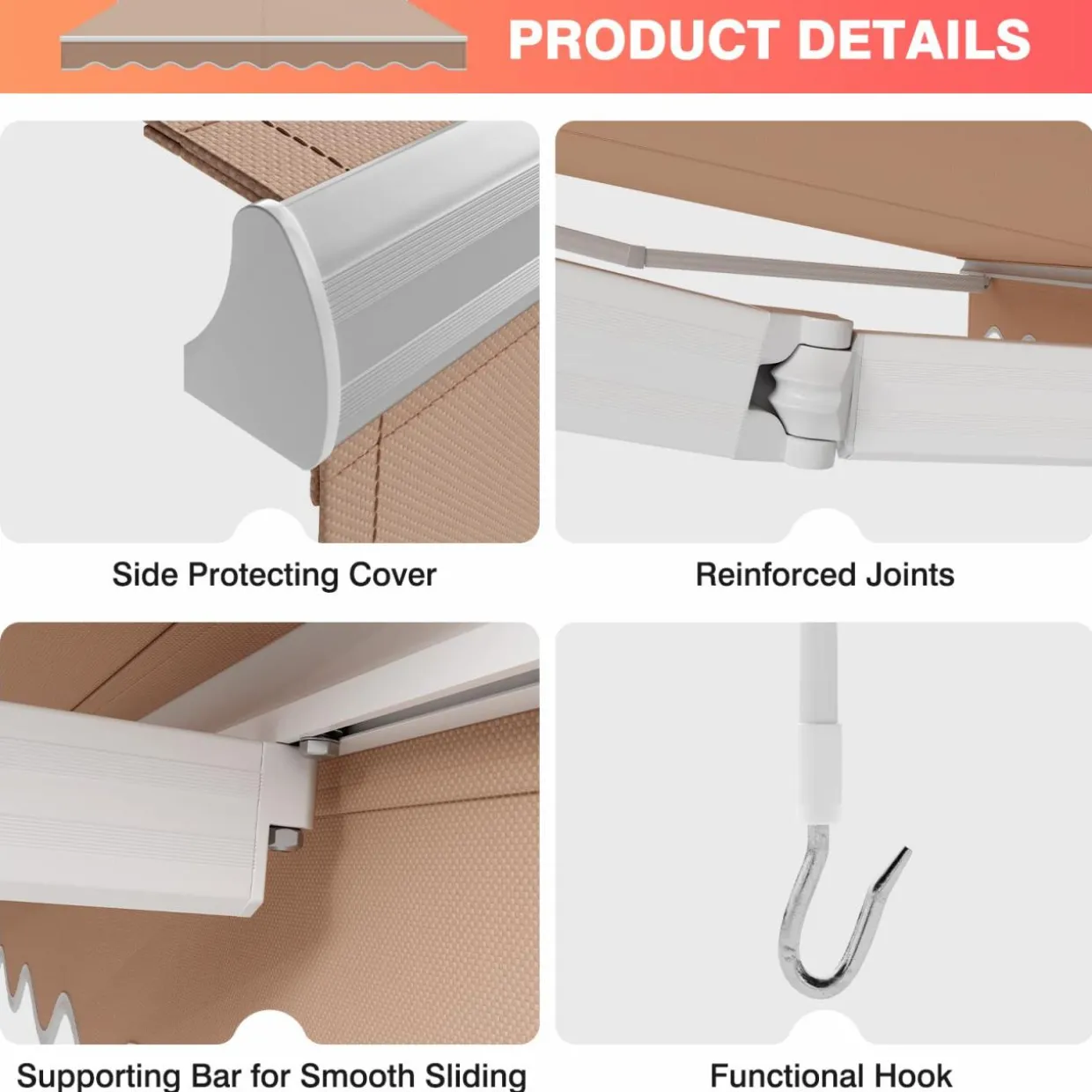 Tangkula Retractable Awning, Aluminum Patio Sun Shade