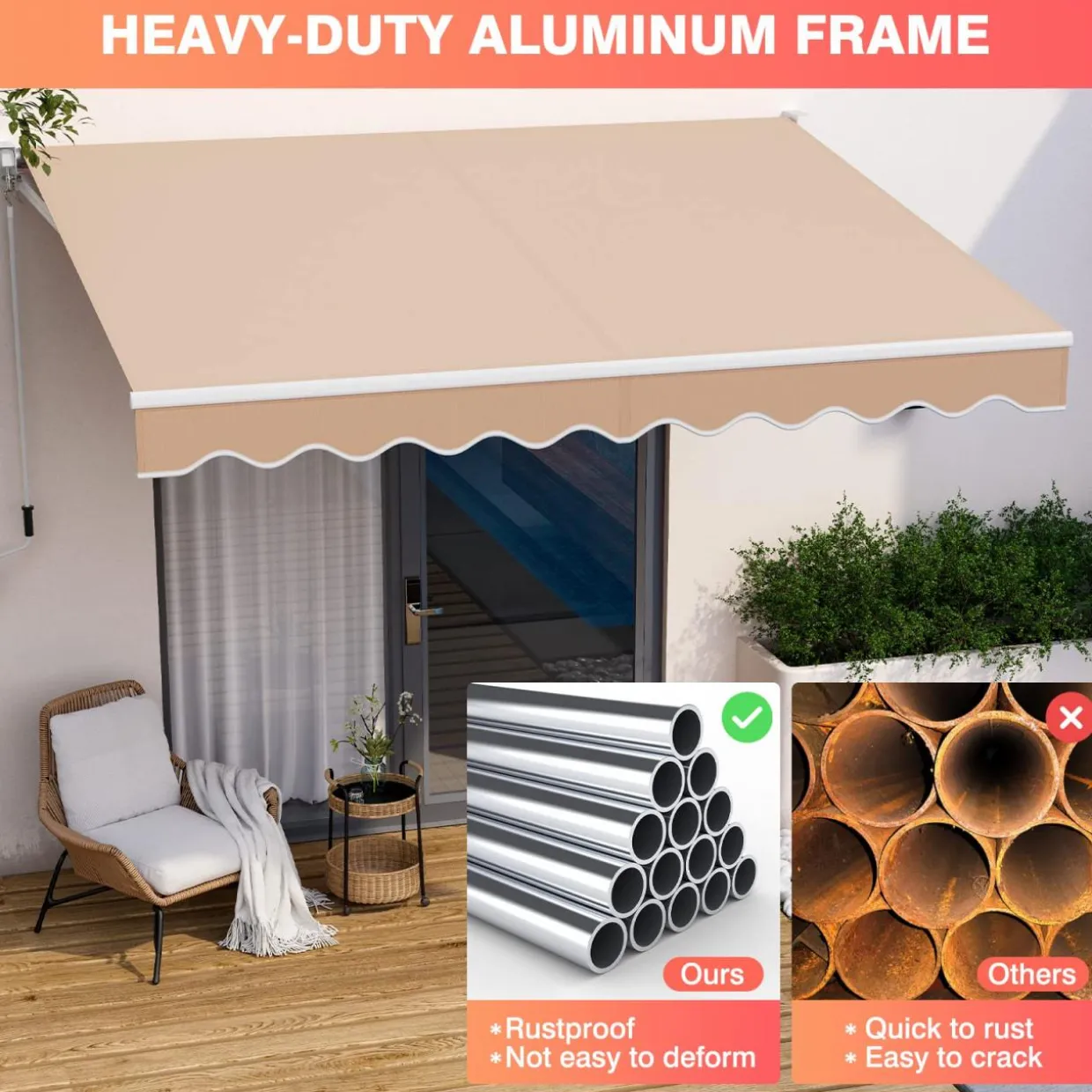 Tangkula Retractable Awning, Aluminum Patio Sun Shade