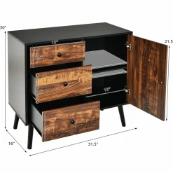 Tangkula Retro Storage Cabinet, Wood Floor Storage Cabinet with 3 Drawers and 1 Cabinet w/Adjustable Shelf, Accent Cabinet