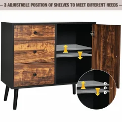 Tangkula Retro Storage Cabinet, Wood Floor Storage Cabinet with 3 Drawers and 1 Cabinet w/Adjustable Shelf, Accent Cabinet